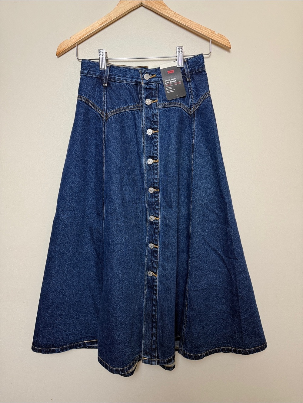 Levi’s Denim Circle Skirt Button Front A Line Midi Maxi Y2K Blue Size 23 NWT - Picture 2 of 9